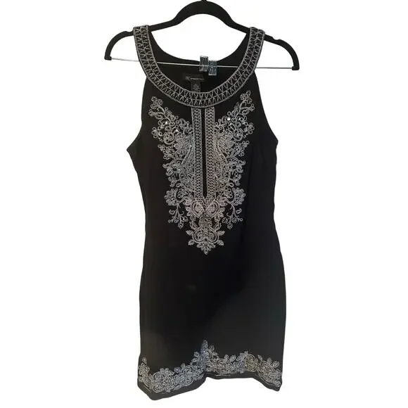 inc international concepts embroidered dress INC International Concepts Pima Cotton Blend Embroidered Black Dress XL